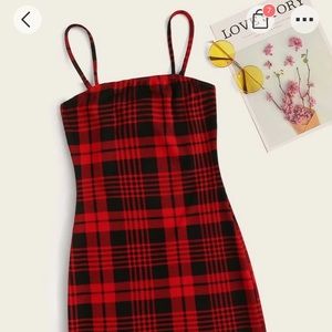 Plaid bodycon red dress